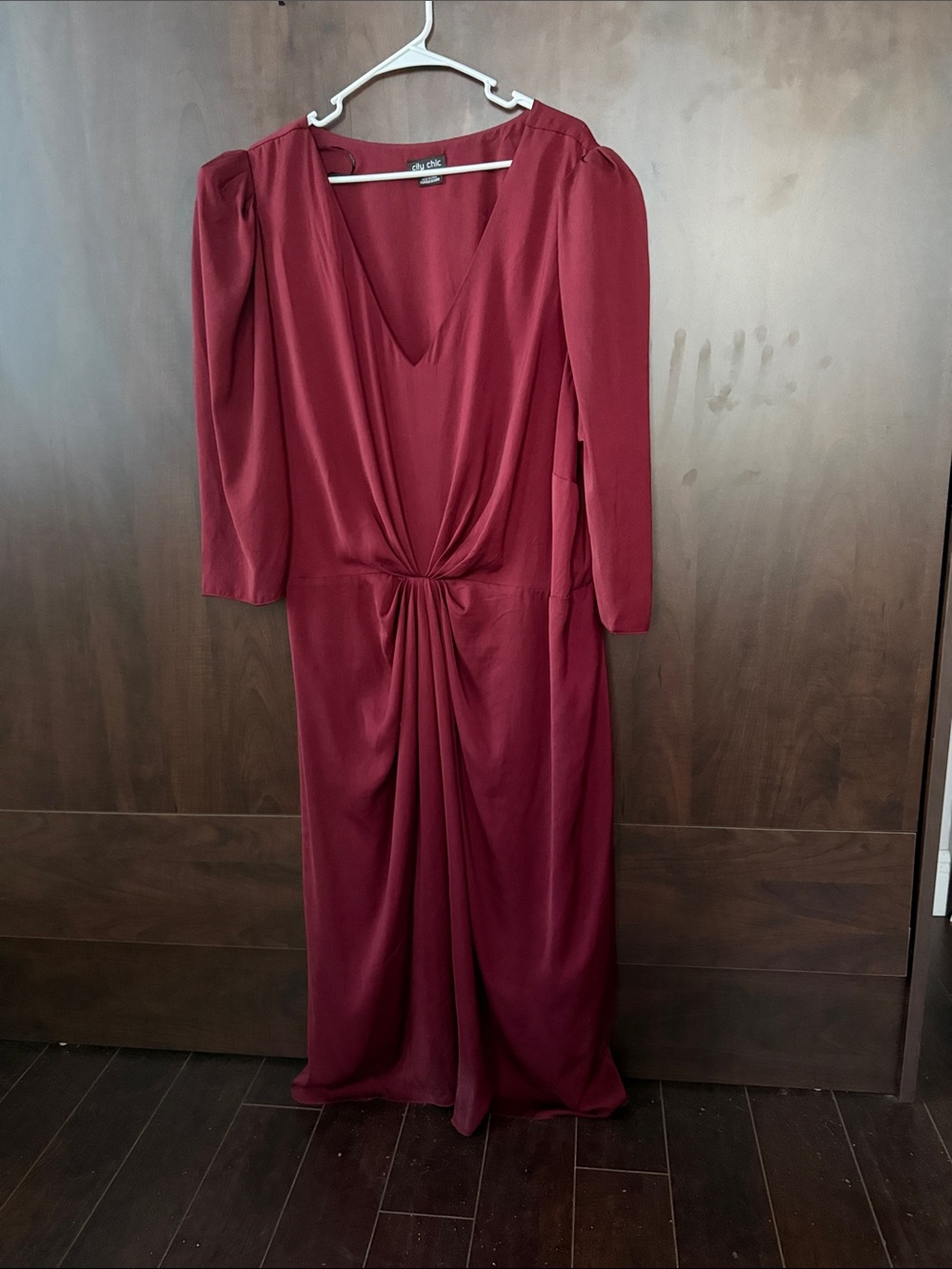 Vince Deep Red Twist-Front V-Neck Long Sleeve Dress
